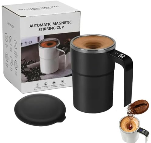 Natwo Self-Stirring Magnetic Coffee Cup with Temp Display, Self Stirring Mug Rechargeable, Smart Mugs for Hot Drinks, Automatic Magnetic Stirring Coffee Mug for Coffee, Milk, Cocoa, 380ml (Black)
