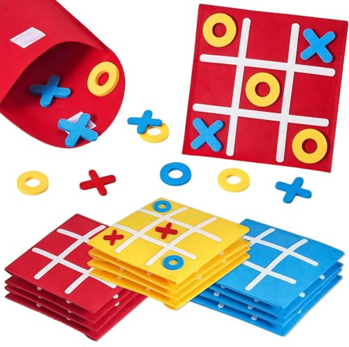 Vordpe 12 Stück Tic Tac Toe Spiel Filz Brettspiel Rot Gelb Blau Minispiele Mitgebsel Kindergeburtstag Klassiker Mini-Brettspiel Spielzeug für Reisen Party Gastgeschenke 12cm