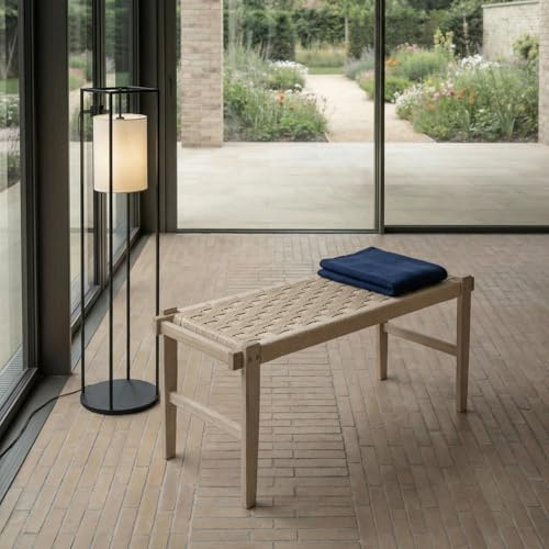 Furnhouse Nobel Sitzbank | Massivholz Eiche | Papierseil | 110 cm Breit | Beige – Skandinavisches Design für Esszimmer & Flur