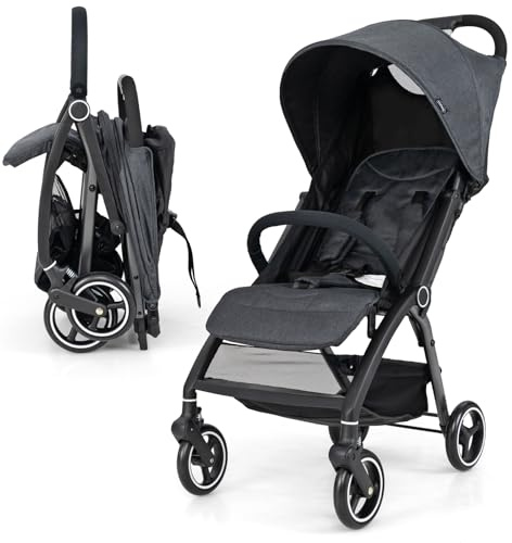 GYMAX Baby Stroller, Foldable Toddler Pushchair with Adjustable Backrest, Canopy and Calf Support, Storage Basket, Baby Buggy Pram Carriage for 0-3 Years Old Infant Kids (Grey)
