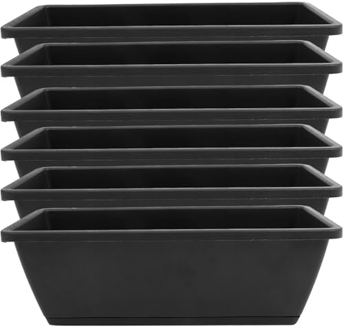 GATHINESS Macetas Rectangulares Medianas Negras 6 Piezas Bandejas Extraíbles para Jardinería en Balcones y Exteriores, Jardineras de Plástico Resistentes para Cultivo de Plantas y Flores
