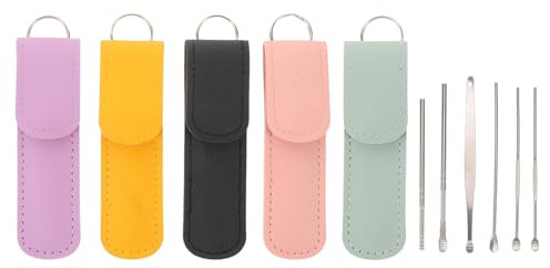 TOKIDNY 5 Uppsättningar Professionellt Öronrengöringsset i Rostfritt Stål med Spiralverktyg Bärbart och Kompakt Öronvaxborttagningskit med Fodral för Familjen Ergonomisk Design för