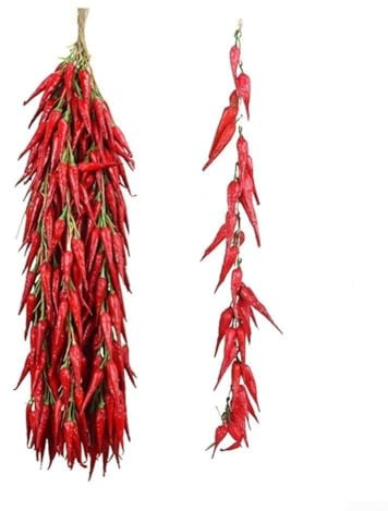 Set di 10 peperoncini finti rossi decorativi da appendere, in plastica, leggeri, 55 cm, da esporre in cucina (10 pezzi)