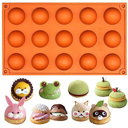 Musykrafties 15-Cavity Small Semi Sphere Dome Chocolate Silicone Moulds for Jello Mini Teacake 30 x 17.5 x 2CM