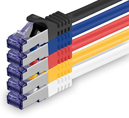 1aTTack.de Cat.7 Cavo di Rete 0,25m - 5 Colori Set 03-5 Pezzi - Ethernet LAN Cat.7 SFTP PIMF LSZH Spina RJ45 Cat6a 10 Gbit s