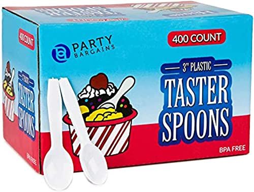 Blue Sky 3 Plastic Mini Spoons - (400 Count) White, Heavy-Duty Disposable Plastic Tasting Spoons, Excellent for Desserts, Appetizers, Jello Shots, Yogurts, Spices and Samples
