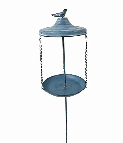 Dehner Natura Wildvogel-Futterspender Negev mit Erdspieß, Ø 21.5 cm, Höhe 96 cm, Metall, dunkelblau