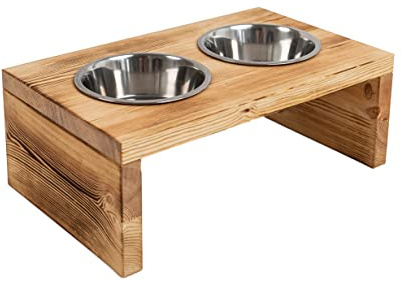 Woodworms Hunde-napf-Set mit Edelstahlnäpfen, Handgemachte Echtholz Hundebar, Futterbar für kleine, mittlere und große Hunde (XL)