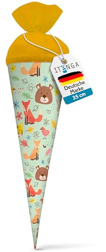 itenga Geschwisterschultüte 35cm Tiere Tiermuster Geschenkverpackung Schultüte Zuckertüte Filzverschluss Kinder Erwachsene (Waldtiere)