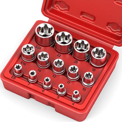 SEDY 14-Piece E-TORX Socket Set - Premium Female Socket Set, Ultimate Torque Star Sockets, External Torx Sockets, E4 E5 E6 E7 E8 E10 E11 E12 E14 E16 E18 E20 E22 E24