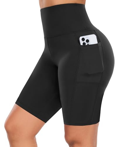 GIMDUMASA Shorts de Sport Femmes Taille Haute Leggings Court avec Poche Pantalon Leggins Femme pour Yoga Sports Fitness Running Gym GI371 (Noir, XXL)