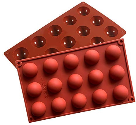 UWWESIN Half Sphere Silicone Moulds Large,Chocolate Ball Silicone Dessert Baking Moulds Semi Sphere 2 Pcs 15 Holes Large Hemisphere Non Stick Silicone Mold for Making Chocolate Cake Jelly Dome Mousse