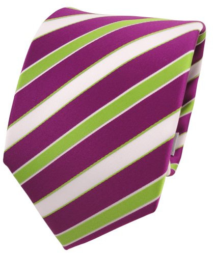 ohne Markenname Corbata de diseño, color magenta, fucsia, verde y blanco a rayas