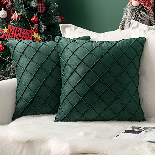MIULEE 2er Set Kissenbezug 40×40cm Samt Gitter Dunkelgrün | Kuschelig Pflegeleicht Langlebig Dekorativ Modern Vielseitig Für Sofa Wohnzimmer Schlafzimmer Gästezimmer Und Balkon
