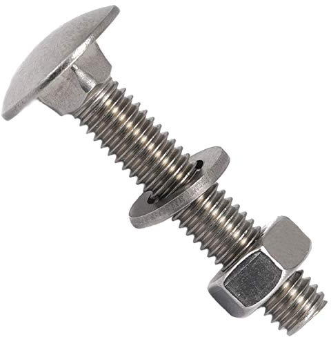 OPIOL QUALITY® Schlossschrauben M8x70 mit Muttern und Unterlegscheiben M8 (25 Stück) aus Edelstahl A2 V2A Set DIN 603 / DIN 934 / DIN 125 Flachrundkopfschrauben Muttern Edelstahlschraubenset