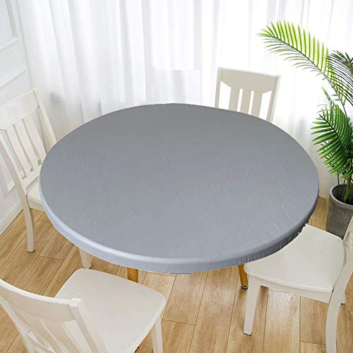Cozomiz Elastische Tischdecke Gartentischdecke Rundtischdecke wasserdichte rutschfeste Abwischbar Schmutzabweisend Tischdecke Grau 120cm Runde Enge Passform