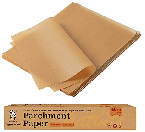 Katbite 12x16 Inch Parchment Paper Sheets, Pre cut Unbleached Baking Paper, Heavy Duty & Non-stick for Half Sheet Baking, Cooking, Grilling Wrapping Foods