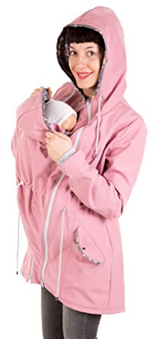 Viva la Mama – 4in1 Tragejacke PINA für Schwangerschaft & Babytragen (vorn & hinten) – Umstandsjacke Softshell Allwetter – rosa - XS
