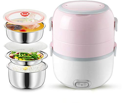 Electric Food Heater, 2L Portable Lunch Box with Stainless Steel Bowl and Plate, Food Steamer for Office and Home