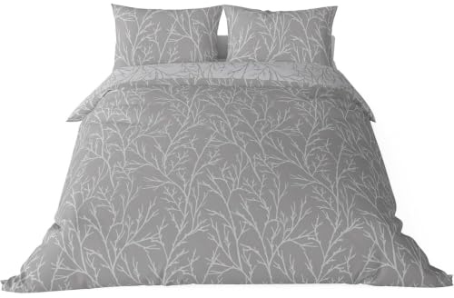Brielle Mako Satin Bettwäsche Set, Wendebettwäsche, 100% Baumwolle/Fadenzahl 220, seidig weich, luxuriös, mit Reißverschluss, Dunkelgrau-Hellgrau-3-teilig-Deckenbezug 200x220cm, Kissenbezug 2*60x70cm