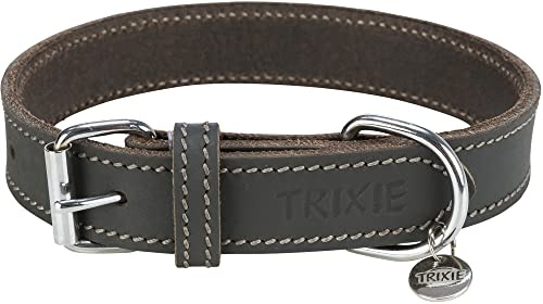 TRIXIE Rustik fettläderhalsband, M–L: 42–48 cm/25 mm, grå – 19049