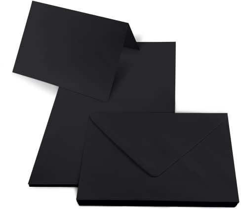 Netuno 25 schwarze Blanko-Klappkarten + 25 Umschläge, B6 Regenbogenfarbige Papierkarten mit farbigen Umschlägen, Hochzeitseinladungen, Grüße, DIY, Scrapbooking