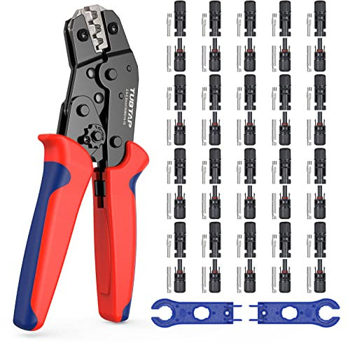 Solar Crimpzange Set - TUBTAP® Solar Crimpzange mit 40 Stück Male Female Solarpanel Kabelstecker für 2.5/4.0/6.0mm² Solarpanel Kabel,1 Paar Solar Steckverbinder Schraubenschlüssel