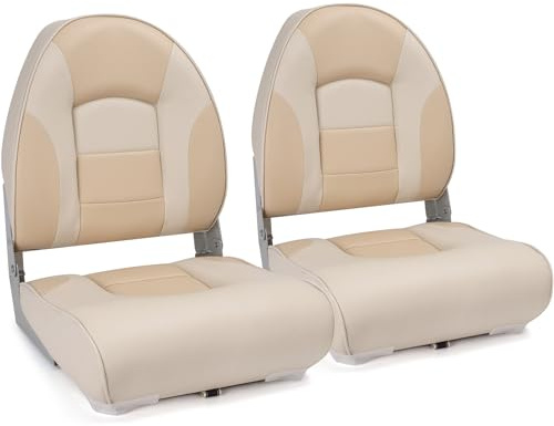 NORTHCAPTAIN Deluxe A Pair of Marine High Back Folding Fishing Boat Seat,Stainless Steel Screws Included,Beige/Ivory(2 Seats)