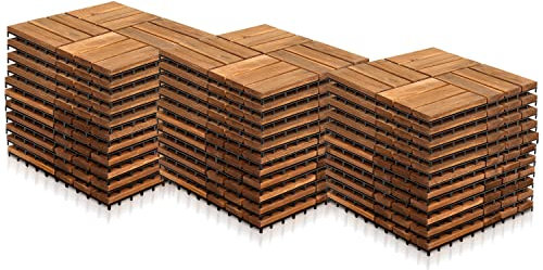 Vigevee Holzfliesen aus Akazien Holz 30x30cm,Holzfliesen für Balkon,12 Latten Fliese 3m²,Balkon Bodenbelag,Holzfliesen Balkon,Bodenfliesen für Terrassen und Balkon (33 Stück)