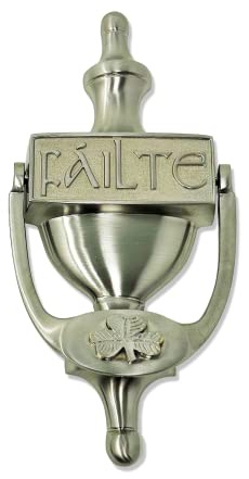 Exclusively Irish Türklopfer für Haustür 20 cm (Failte Kleeblatt Nickel satiniert)