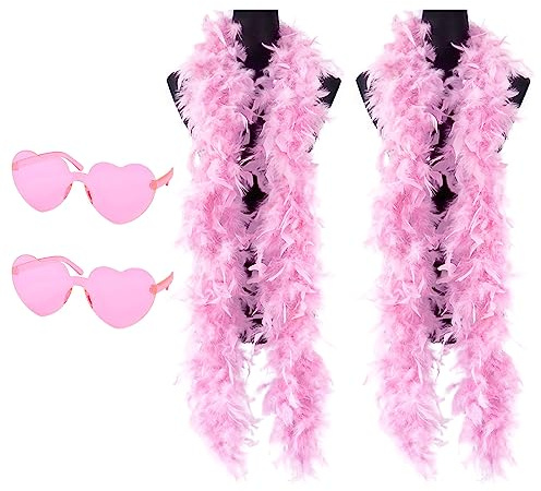 flintronic Boa di Piume, 2 Pezzi 2 M Boa di Piume Colorate con Occhiali da Sole, Piuma Sciarpa, Decorazione di Boa di Piume di Tacchino per Charleston, Flapper, Carnevale, Halloween, Rosa
