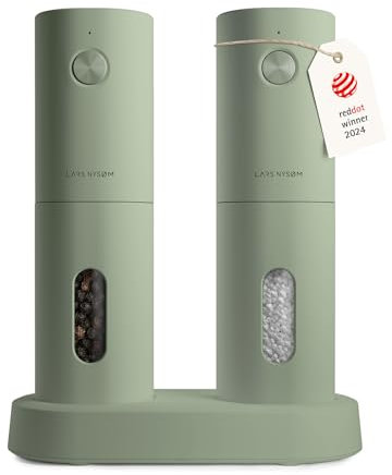 LARS NYSØM Electric Salt and Pepper Grinder Set, USB Rechargeable, Automatic Salt and Pepper Mills, Spice Shakers Refillable with LED Light, Adjustable Coarseness, Ceramic Grinder (Sage Green)