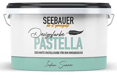 SEEBAUER diy Pastellfarbe PASTELLA Türkis 2,5L (Indian Summer) Edelmatte Wandfarbe Türkis - Innenfarbe sehr hohe Deckkraft - Matt, Abwaschbar und Tropffrei