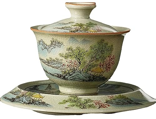 LingXuanGe Gaiwan Teetasse Gaiwan Teekanne Chinesische Teetassen Chinesische Landschaftsmalerei Keramik Gaiwan Tee-Set Sancai Teeschale