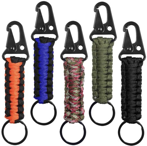 SENHAI 5 Pcs Paracord Keychains, Carabiner Keychains Braided Keychain Lanyard with Clip for Hanging Keys or Flashlight, for Outdoor Camping Fishing Backpack Fit Men Women