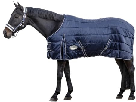 Marengos - Pferde Stalldecke 420D Comfort | atmungsaktiv & mit Thermofüllung | leichte Decke für Pferde mit Kreuzgurten | Größe 145 cm & in Marine | Pferdedecke mit 200g Füllung