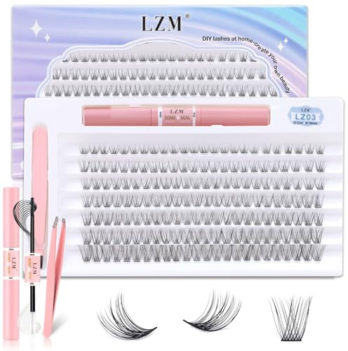 LZM Wimpernverlängerungs-Set (LZ03), 168 Stück, künstliche Wimpern, D-Curl 8-16 mm, Lash-Bond und Seal