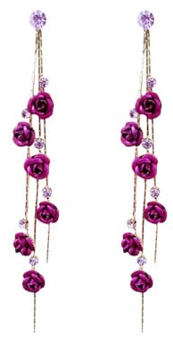 TOFBS Rose Lang Hängende Ohrringe mit Zirkon Quasten - Elegant Blume Statement Tropfen Ohrstecker für Hochzeit Schmuck - Für Frauen Mädchen