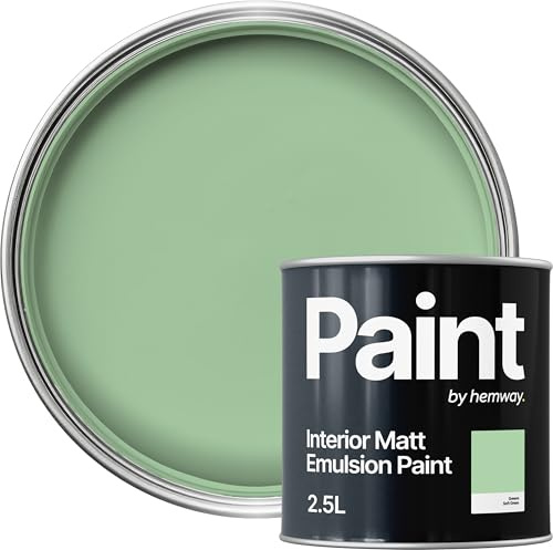 Hemway Soft Green Paint 2.5 L, Indoor Matt Finish, One Coat, Wall Paint, Acrylic & Water-Based Emulsion, Quick Dry & High Coverage for the Kitchen, Bathroom & Bedroom Walls & Ceiling