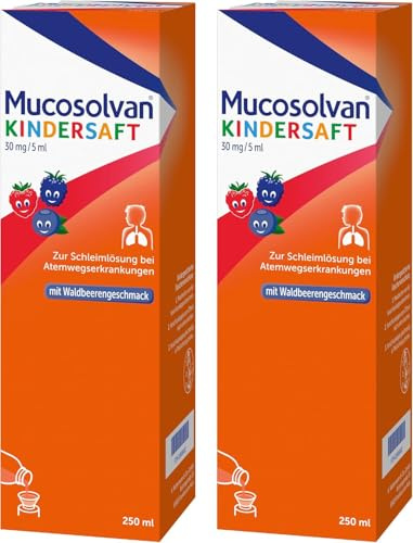 Mucosolvan® Kindersaft | Doppel-Pack 2x250 ml | Hustenlöser bei Husten und festsitzendem Schleim | Mit Ambroxol für schnelle Hustenlinderung | Für die ganze Familie | Bei Erkältung oder Bronchitis