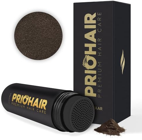 PRIOHAIR Ansatzpuder - Sofort Streuhaare zur Haarverdichtung für Männer und Frauen - Kahle Stellen, grauer Ansatz, Haarausfall (Dark Brown)