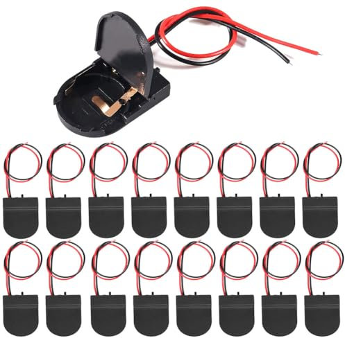 JWISLAND 30PCS CR2032 Battery Holder with Leads, 3V Coin Cell Holder with Switch, CR2032 Button Cell Battery Holder (Black)