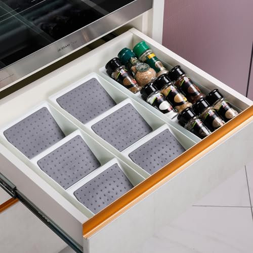 ideamake Spice Drawer Organizer, 3 Tier Non-Slip Silicone Seasoning Jars Drawer Insert, Spice Rack Organization for Drawer, Kitchen Spice Rack Tray for Cabinet Countertop Makeup Storage-1 Pack