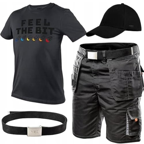 NEO TOOLS Herren Set, Kurze Arbeitshose mit T-shirt, Baseballkappe (XXL)