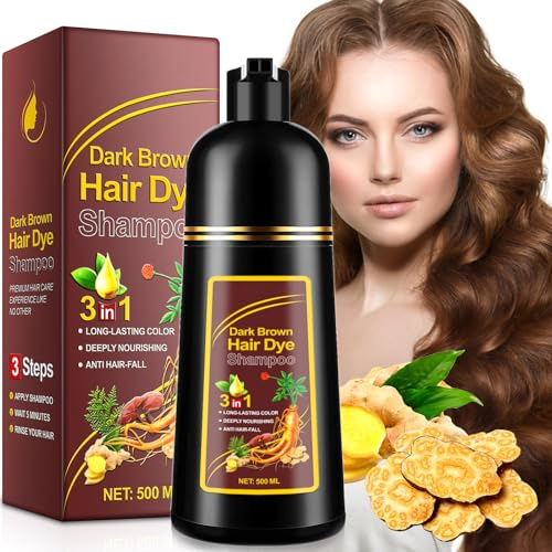 Dunkelbraunes Haarfärbeshampoo, Haarfärbeshampoo 3 in 1 für graues Haar Abdeckung pflanzliches Haarfärbeshampoo natürliche dunkelbraune Haarfarbe Shampoo für Frauen Männer