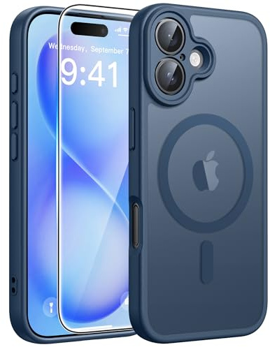 FNTCASE for iPhone 16 Plus Case: Magnetic Matte Textured Slim Lightweight Translucent Military Grade Drop Protection Cell Phone Cover - Rugged Durable Shockproof Protective Bumper - 6.7 inches/Blue