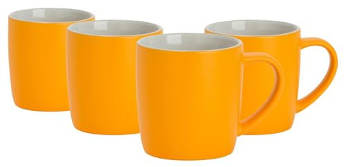 Argon Tableware Coloured Coffee Mugs - Matte Yellow - 350ml - Pack of 4 - Matt Ceramic Stoneware Latte Cappuccino Cups Hot Chocolate Cups Colourful Mug Set with Handle