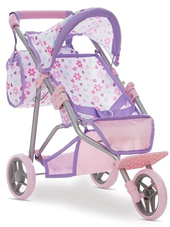 Dolls To Play Baby Doll Stroller Jogger Style 3 Wheels Toy, Girls with Canopy and Basket Buggy Carriage for Kids, My First Jogging Pram Heavy Duty - 21 Inch