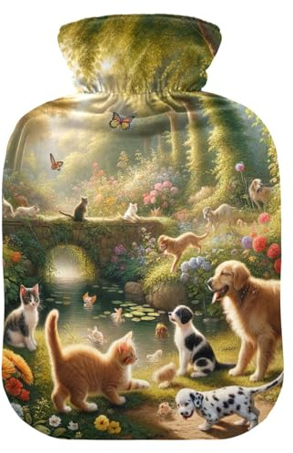 Wärmflasche für Katzen und Hunde, mit weichem Bezug, Füße und Bettwärmer, Wärmbeutel für Nacken, Schulter und Menstruationsbeschwerden, 1 Liter