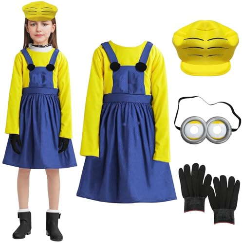 bechoanigel Costume de Film Carnaval Classique pour Enfant,Deguisement Carnaval Enfant avec Lunettes, Gants et Bonnet, Adorable Costume pour Cosplay,Fête d'anniversaire de Noël,Cosplay, Jaune